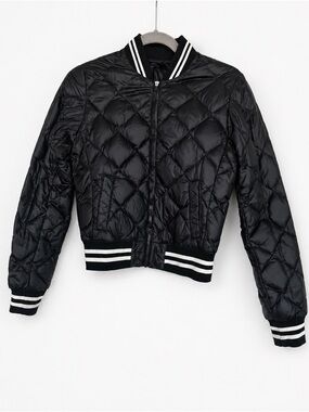 TNA Black Quilted Cropped Bomber Puffer Jacket Down Fill XS/S